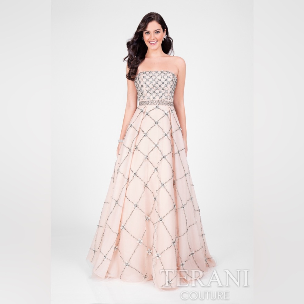 Terani Couture Strapless Formal Prom Ball Gown